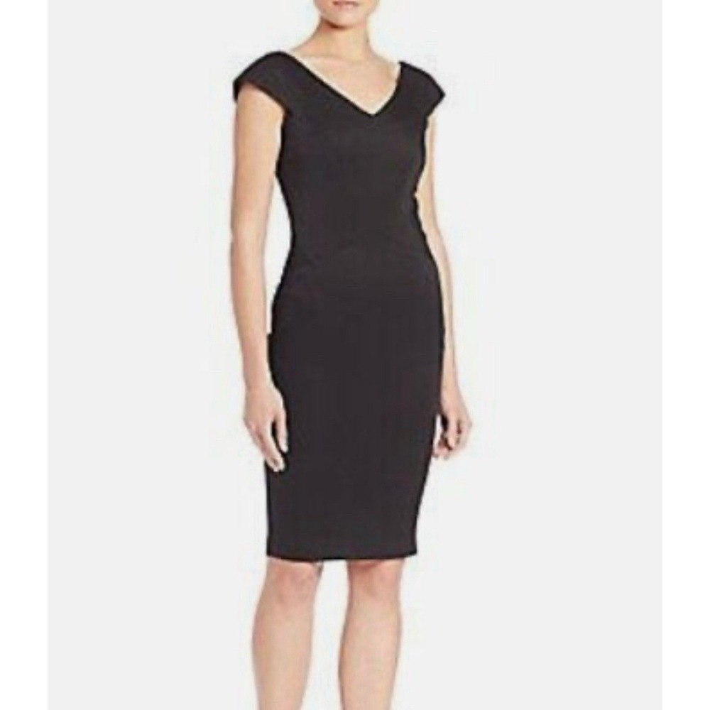 ZAC Zac Posen Nina V Neck Pencil Knee Length Black Dress Size 8 New